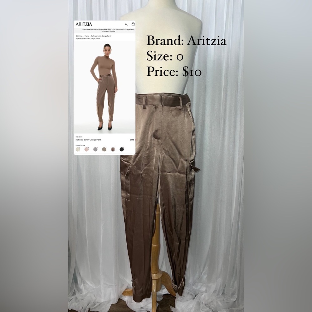 Aritzia Babaton Deep Taupe Refined Satin Cargo Pant - gently worn size 0